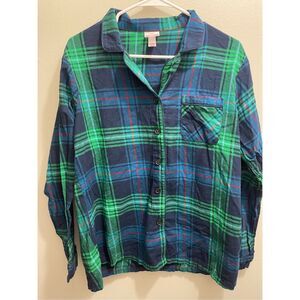 Wondershop Womens Large Green and Blue Plaid Button Up Pajama Shirt